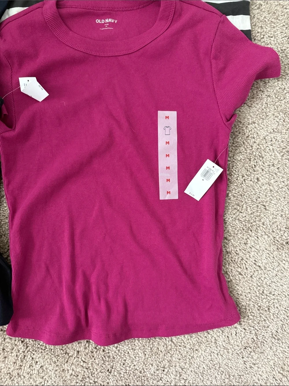 Old Navy Black & White Stripe Tee with Navy Tank and Magenta Tee - 3-Pack
